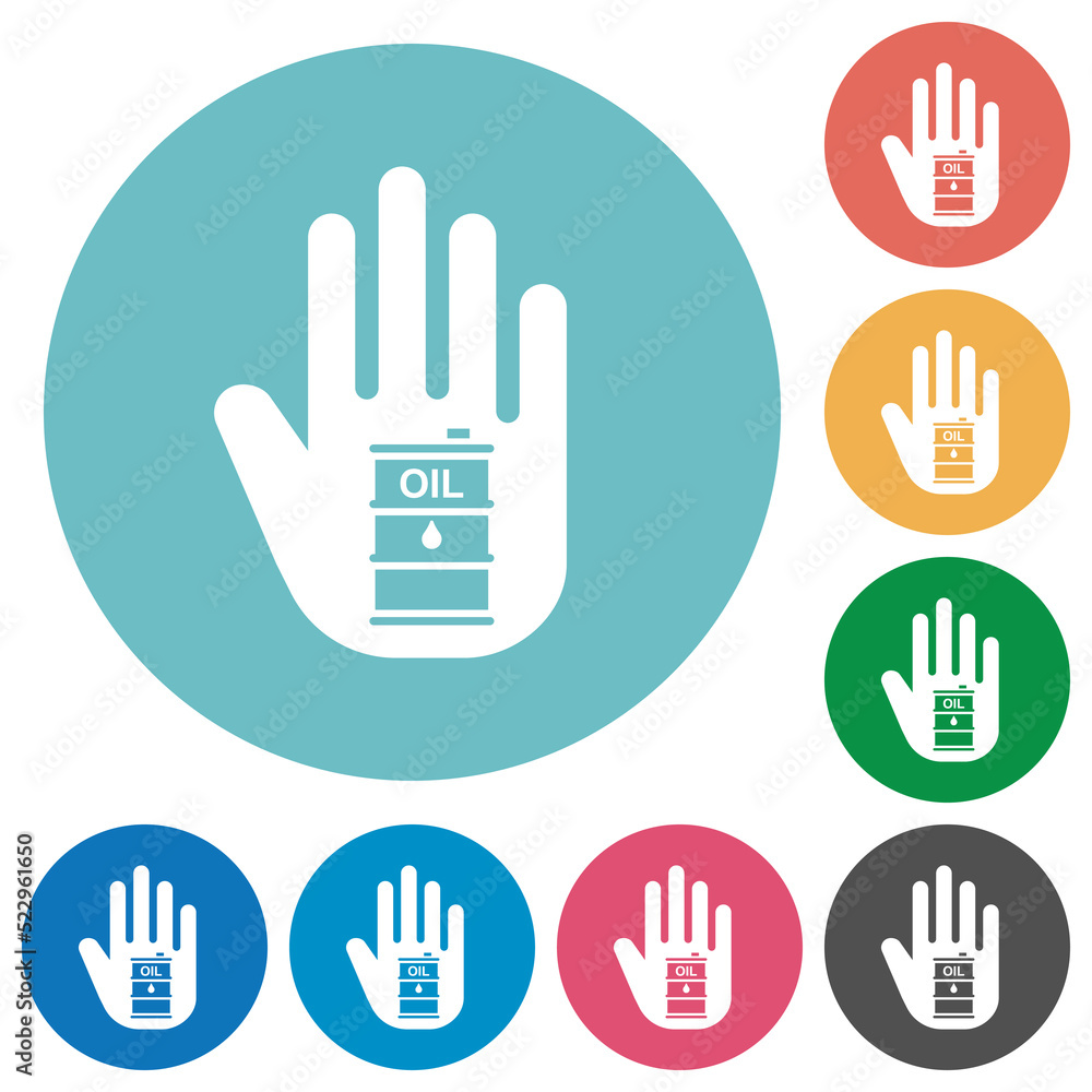 Hand shaped crude oil sanction sign solid flat round icons Hand shaped crude oil sanction sign solid flat round icons