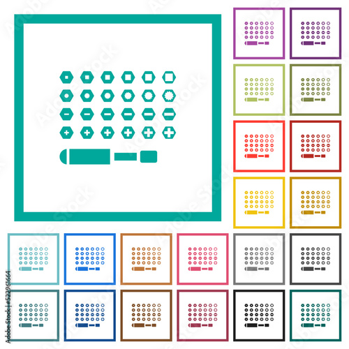 Set of screwdriver bits flat color icons with quadrant frames