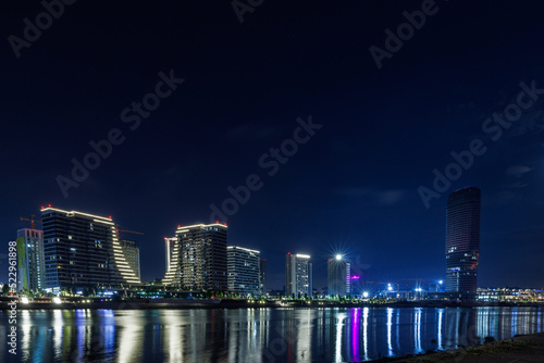 фотографія Kula Belgrade dominates the skyline of the Belgrade waterfront at night