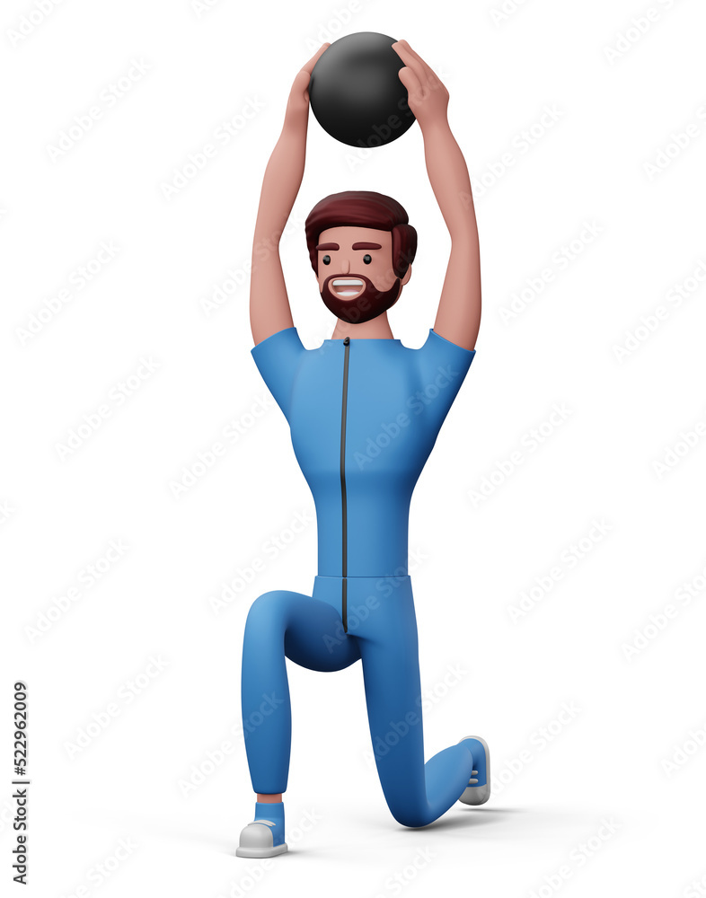 Happy fitness man, Exercise or fitness for good health, 3d rendering Happy fitness man, Exercise or fitness for good health, 3d rendering