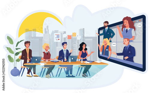 Man having videoconference meeting.  Online meeting with collegues. Corporate virtual meeting and negotiations among the employees.