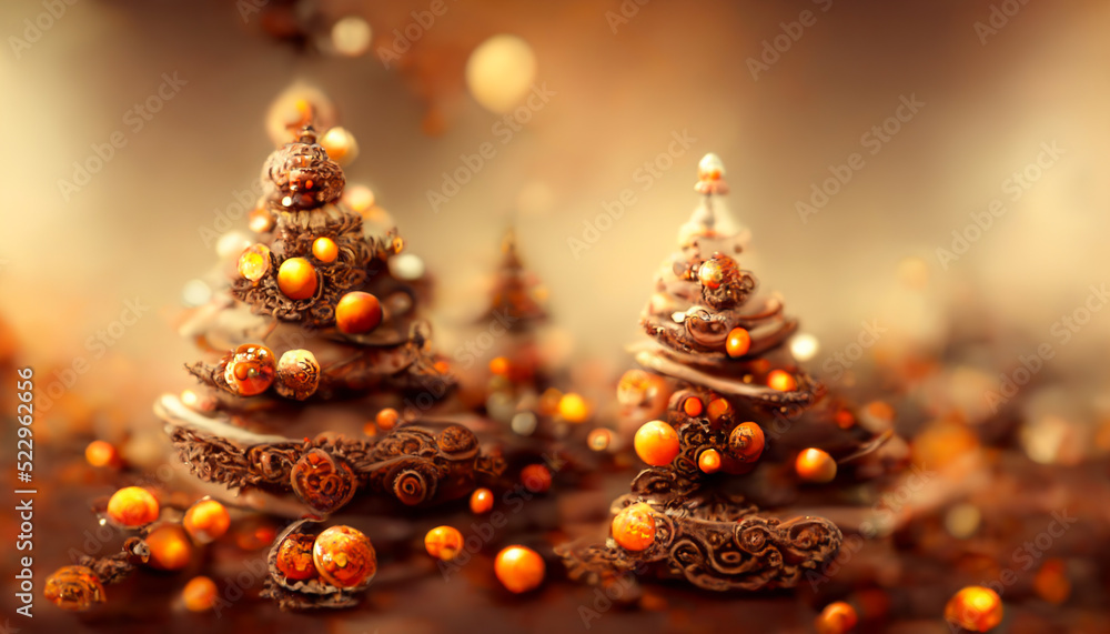 3D Render Chocolate Christmas HD Wallpaper. Beautiful artwork seasonal illustration and copy space background.