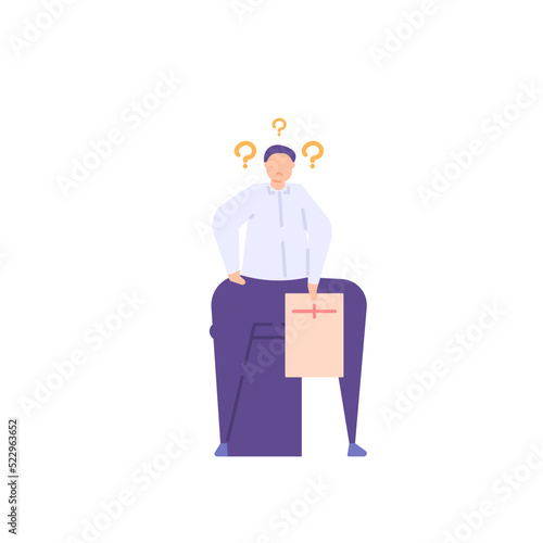 a job applicant or unemployed. a man sitting and in a state of confusion because he needed a job vacancy. job seekers. problem. flat cartoon illustration. vector concept design