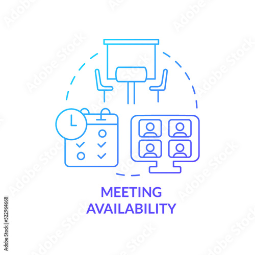 Meeting availability blue gradient concept icon. Communication. Work location and schedule abstract idea thin line illustration. Isolated outline drawing. Myriad Pro-Bold font used