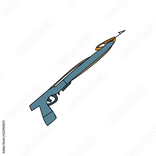 Spear gun colorful doodle illustration in vector. Spear gun colorful icon in vector. Fishing equipment illustration in vector.