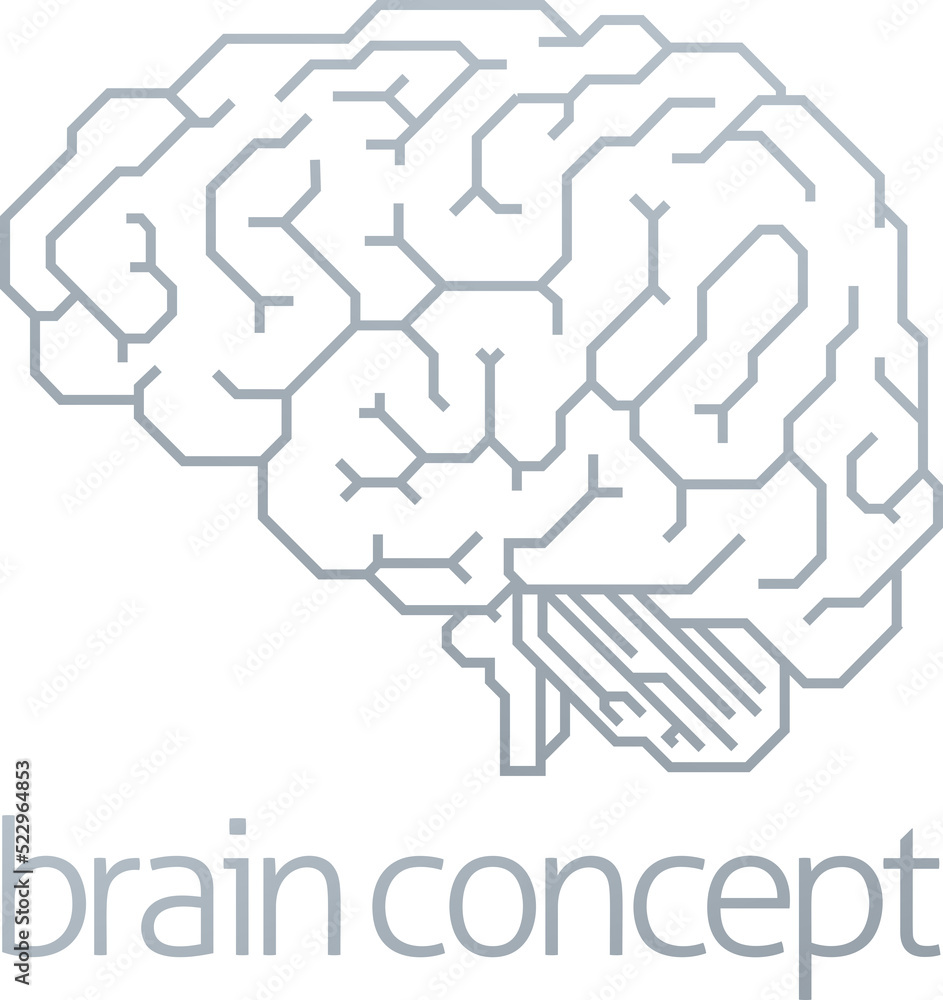A conceptual illustration of a stylised brain from the side A conceptual illustration of a stylised brain from the side