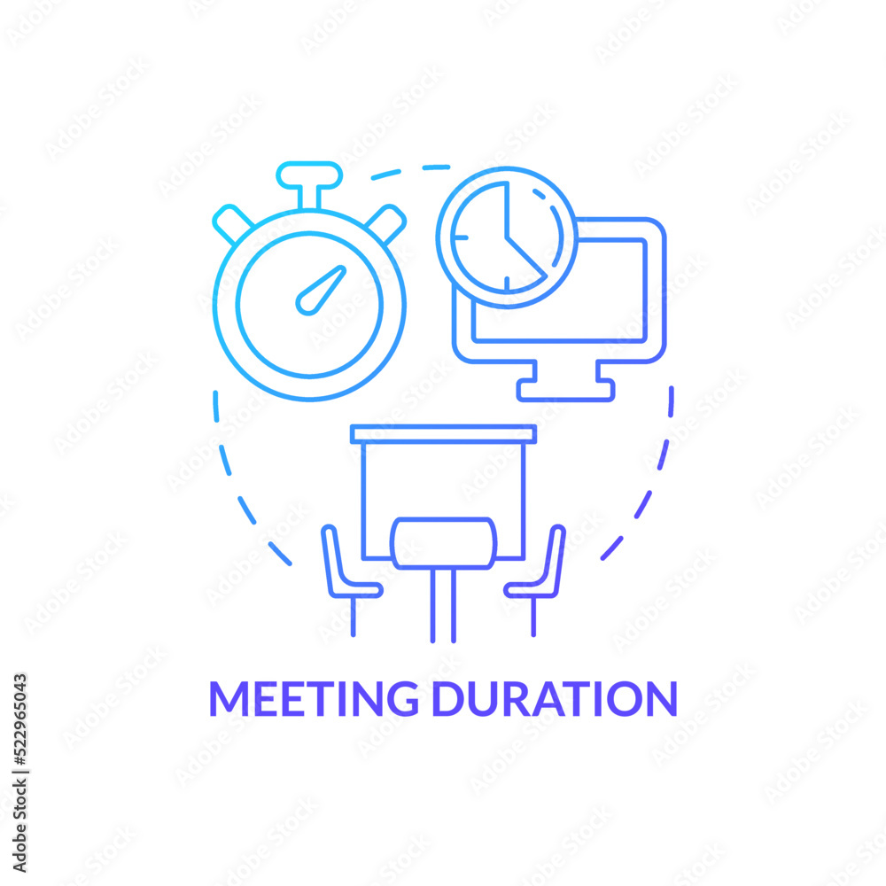Meeting duration blue gradient concept icon. Control length of corporate event. Conference norm abstract idea thin line illustration. Isolated outline drawing. Myriad Pro-Bold font used