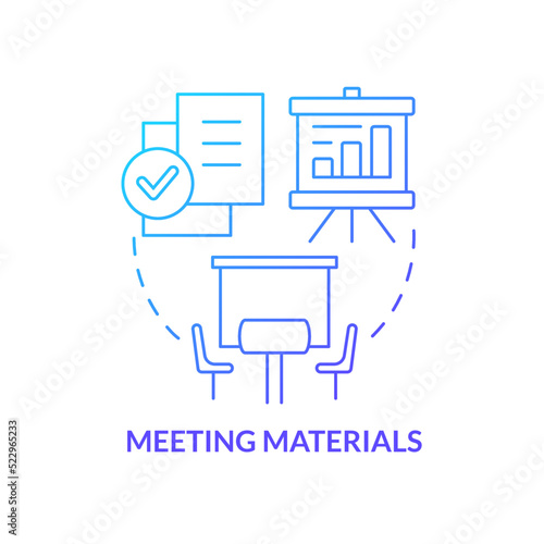 Meeting materials blue gradient concept icon. Presentation supplies. Performance. Conference norm abstract idea thin line illustration. Isolated outline drawing. Myriad Pro-Bold font used