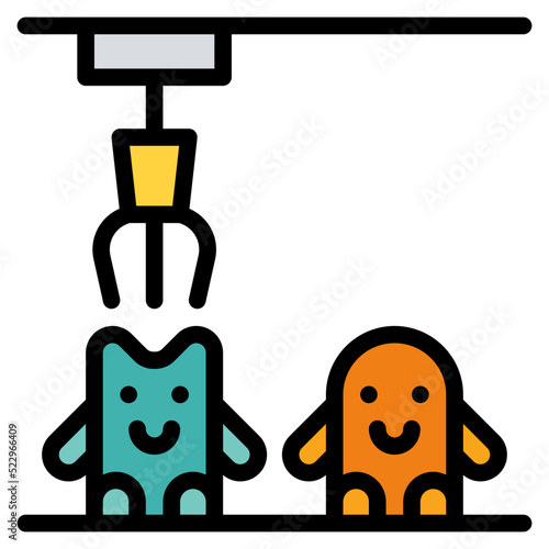 Claw crane game doll coin - filled outline icon