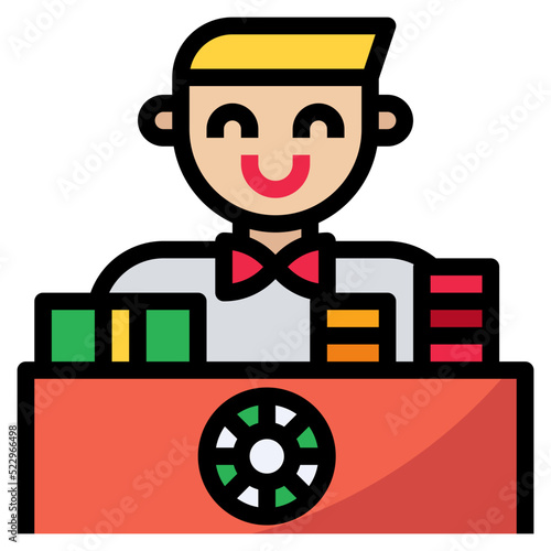 Chips exchange croupier stall money - filled outline icon