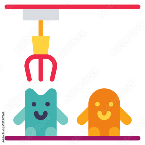 Claw crane game doll coin - flat icon