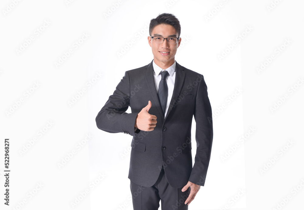 Handsome young business man
wear formal suit with black tie, going thumb up, Businessman portrait Isolated on white background
Handsome young business man
wear formal suit with black tie, going thumb up, Businessman portrait Isolated on white background