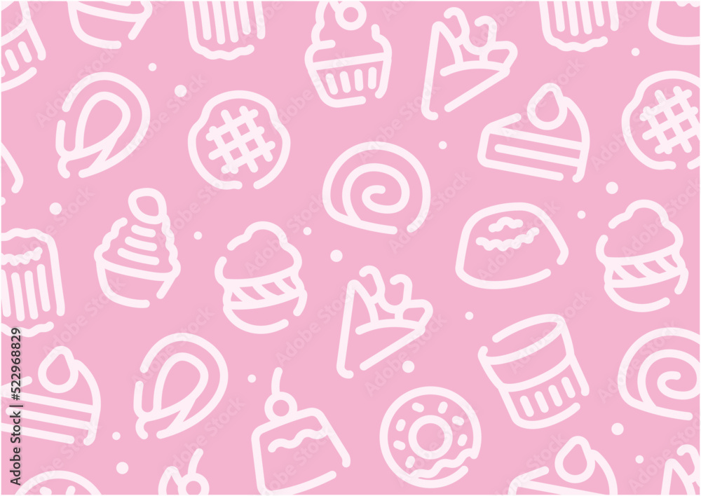 Sweets and cake pattern background for graphic design.A-size horizontal.
