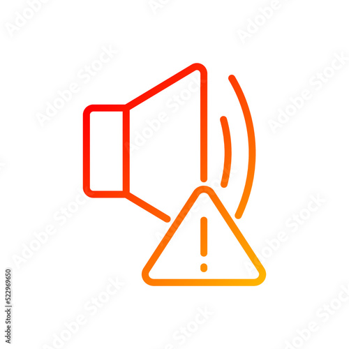 Sound error pixel perfect gradient linear vector icon. Device breakage. Media player failure. Loudspeaker is broken. Thin line color symbol. Modern style pictogram. Vector isolated outline drawing