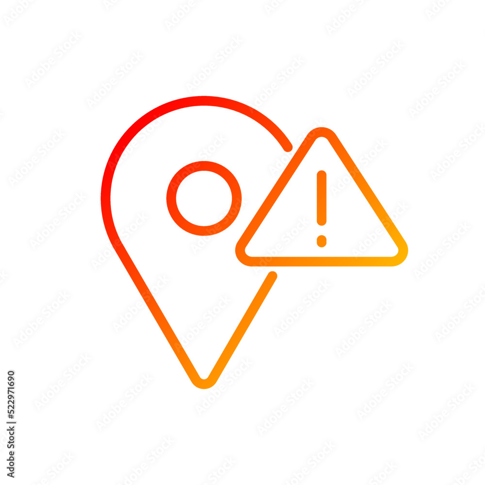 Location error pixel perfect gradient linear vector icon. Navigation system failure. Can not find destination point. Thin line color symbol. Modern style pictogram. Vector isolated outline drawing Location error pixel perfect gradient linear vector icon. Navigation system failure. Can not find destination point. Thin line color symbol. Modern style pictogram. Vector isolated outline drawing