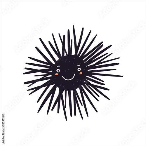 Cute sea urchin vector illustration. Funny hand drawn ocean world character. Happy marine fish isolated on white background. Childish t shirt print design wildlife and sea