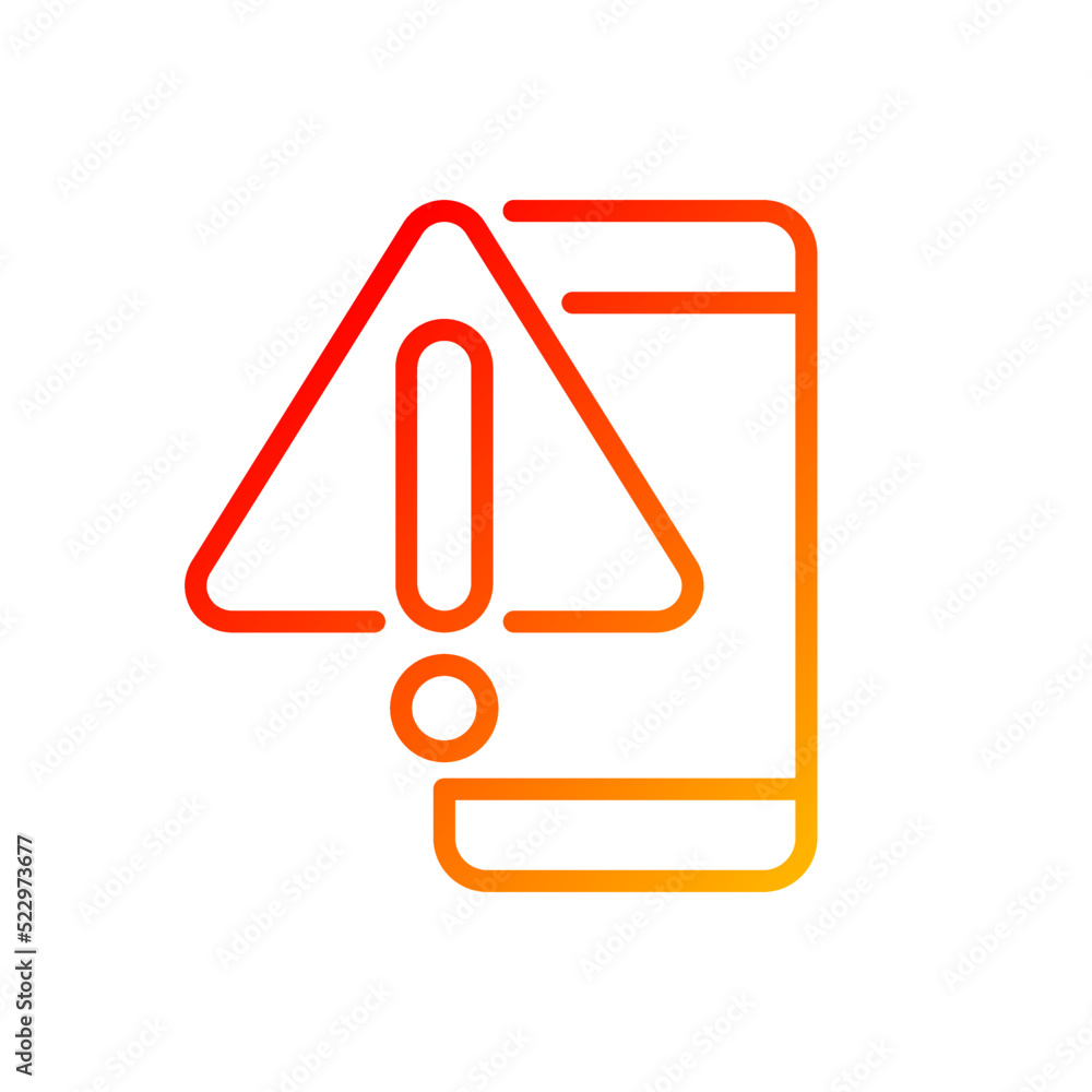 Phone warning pixel perfect gradient linear vector icon. Mobile phone breakage. Smartphone touchscreen issue. Thin line color symbol. Modern style pictogram. Vector isolated outline drawing Phone warning pixel perfect gradient linear vector icon. Mobile phone breakage. Smartphone touchscreen issue. Thin line color symbol. Modern style pictogram. Vector isolated outline drawing