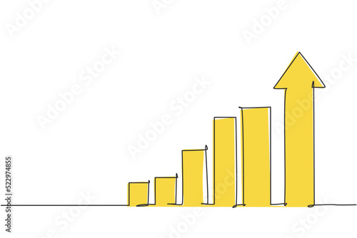 Single one line drawing of increasing up arrows bar graph sign. Business financial sales market growth performance minimal concept. Modern continuous line draw design graphic vector illustration