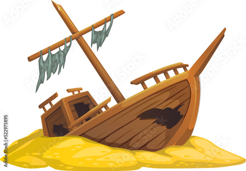 Fototapeta Underwater game cartoon ship or boat wreck