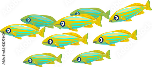 Underwater game cartoon fish of tropical ocean