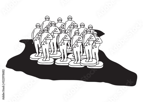 black and white. soldiers on the island. black and white vector icon, illustration. army. war. sketch. 
symbol