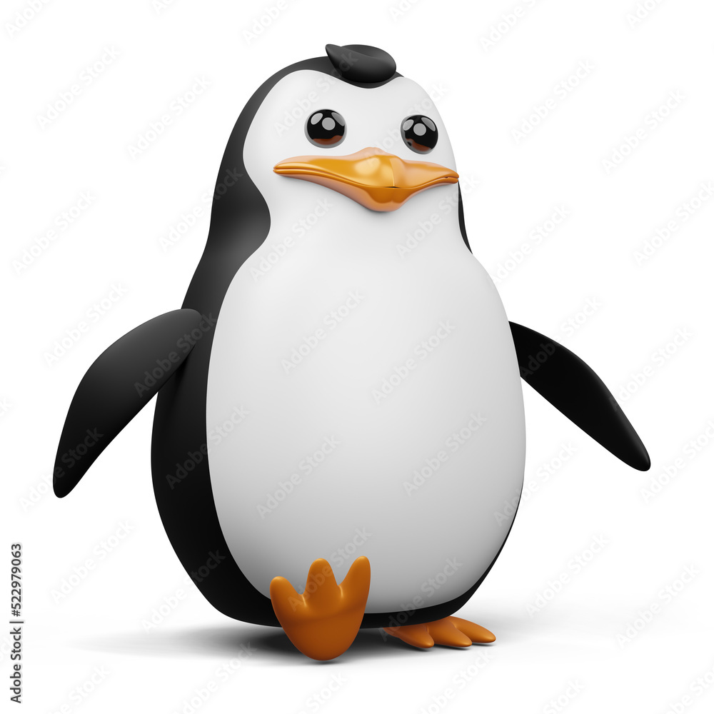 Fototapeta premium Cute penguin, cute animal, 3d rendering illustration