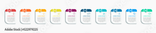 Modern business Infographics template. Timeline with 10 steps, options and marketing icons .Vector linear infographic with two circle conected elements. Can be use for presentation.