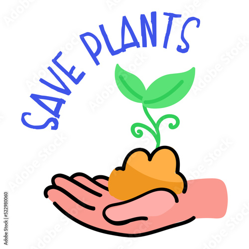 Beautiful doodle sticker of save plants 
