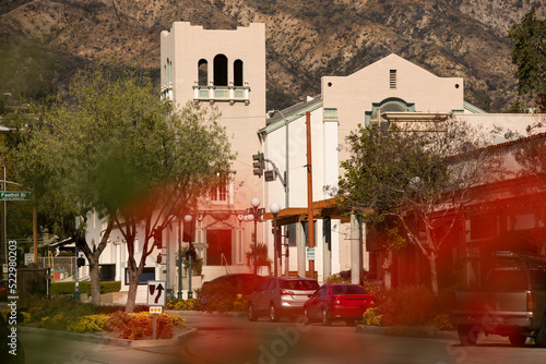 Afternoon view of a historic church in downtown Monrovia, California, USA. photo