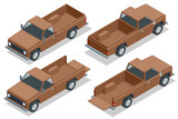 Isometric Farmer Pickup truck, car pickup icon, Old Farm Trucks