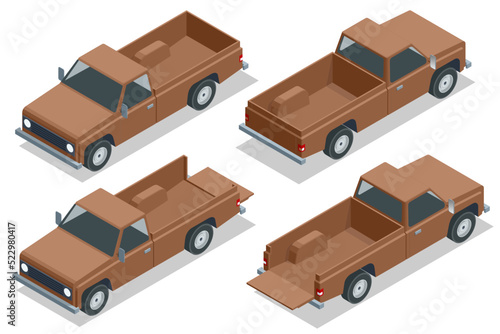 Isometric Farmer Pickup truck, car pickup icon, Old Farm Trucks