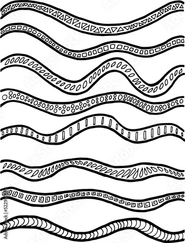 Waves of stripes with a pattern. Background of stripes divided into fragments. For print and web.