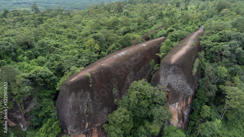 Aerial view of Three whales stone (Hin Sam Whales) in Phu sing. The unseen landmark of Buengkan, Thailand photo