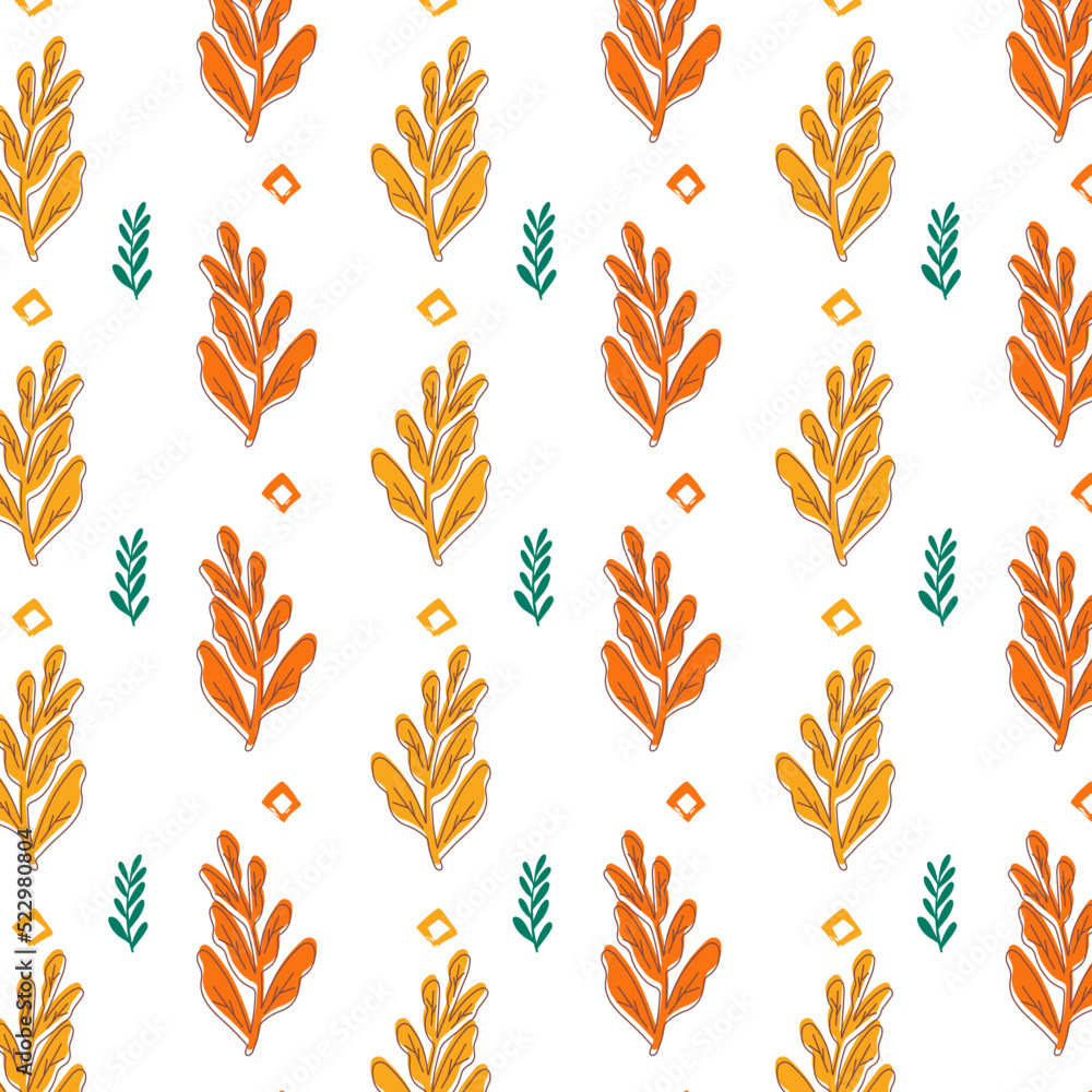 Seamless Fabric Pattern with Autumn Leaves 