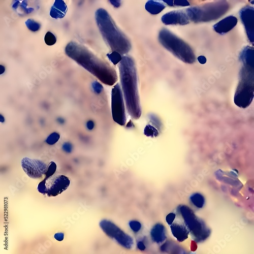 Escherichia Coli (E. Coli.) cells or 3D bacteria under microscope photo
