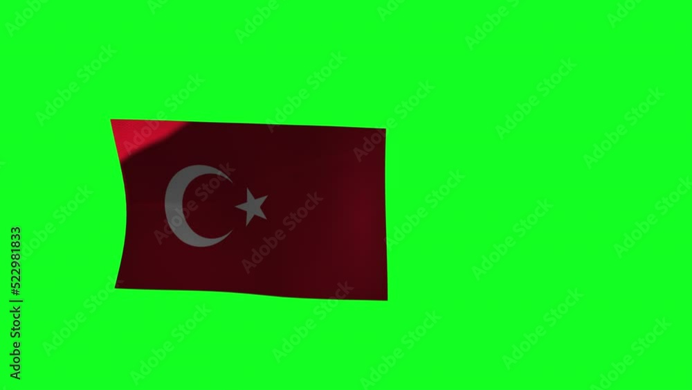 National Flag of Turkey on Green Screen. 3d Animation. 4K