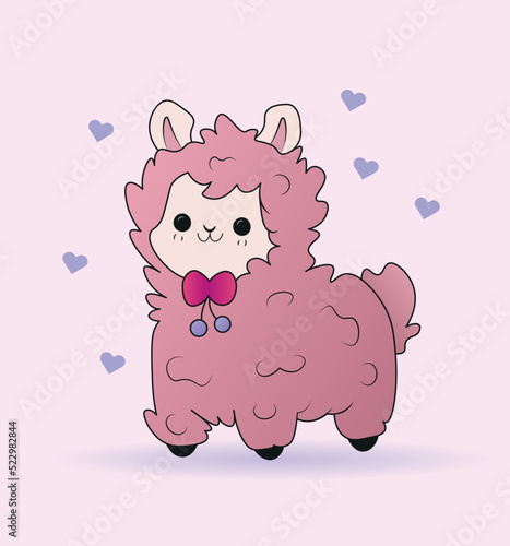 cute alpaca or llama with hearts. animal. wildlife. vector illustration. baby picture. love