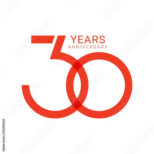 30, 30th Years Anniversary Logo, Vector Template Design element for birthday, invitation, wedding, jubilee and greeting card illustration.