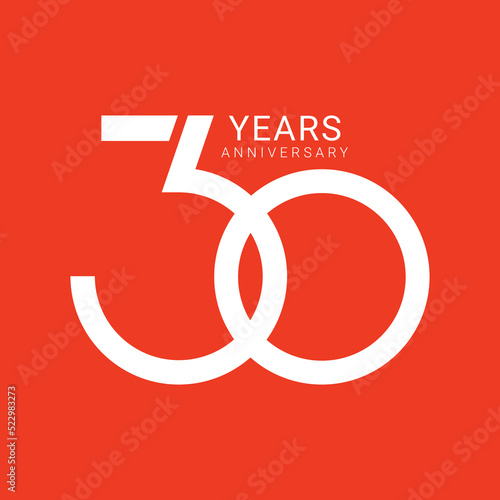 30, 30th Years Anniversary Logo, Vector Template Design element for birthday, invitation, wedding, jubilee and greeting card illustration.