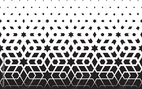 Geometric pattern of black figures on a white background. Based on traditional arabic ornament. Seamless in one direction.Option with a short fade out.