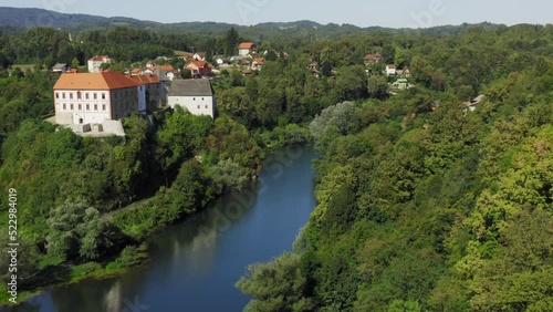 Aerial view of old Ozalj town on the Kupa River, Croatia photo