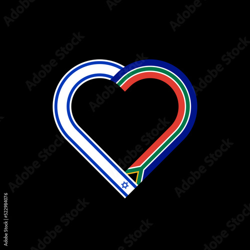 unity concept. heart ribbon icon of israel and south africa flags. vector illustration isolated on black background