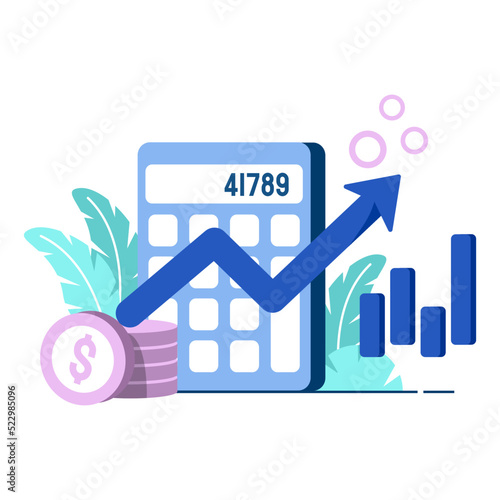 inflation calculator icon flat Illustration for business finance chart percent coin dollar bill perfect for ui ux design, web app, branding projects, advertisement, social media post