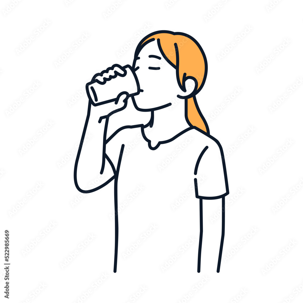 コップで水を飲む女性のシンプルなベクターイラスト素材