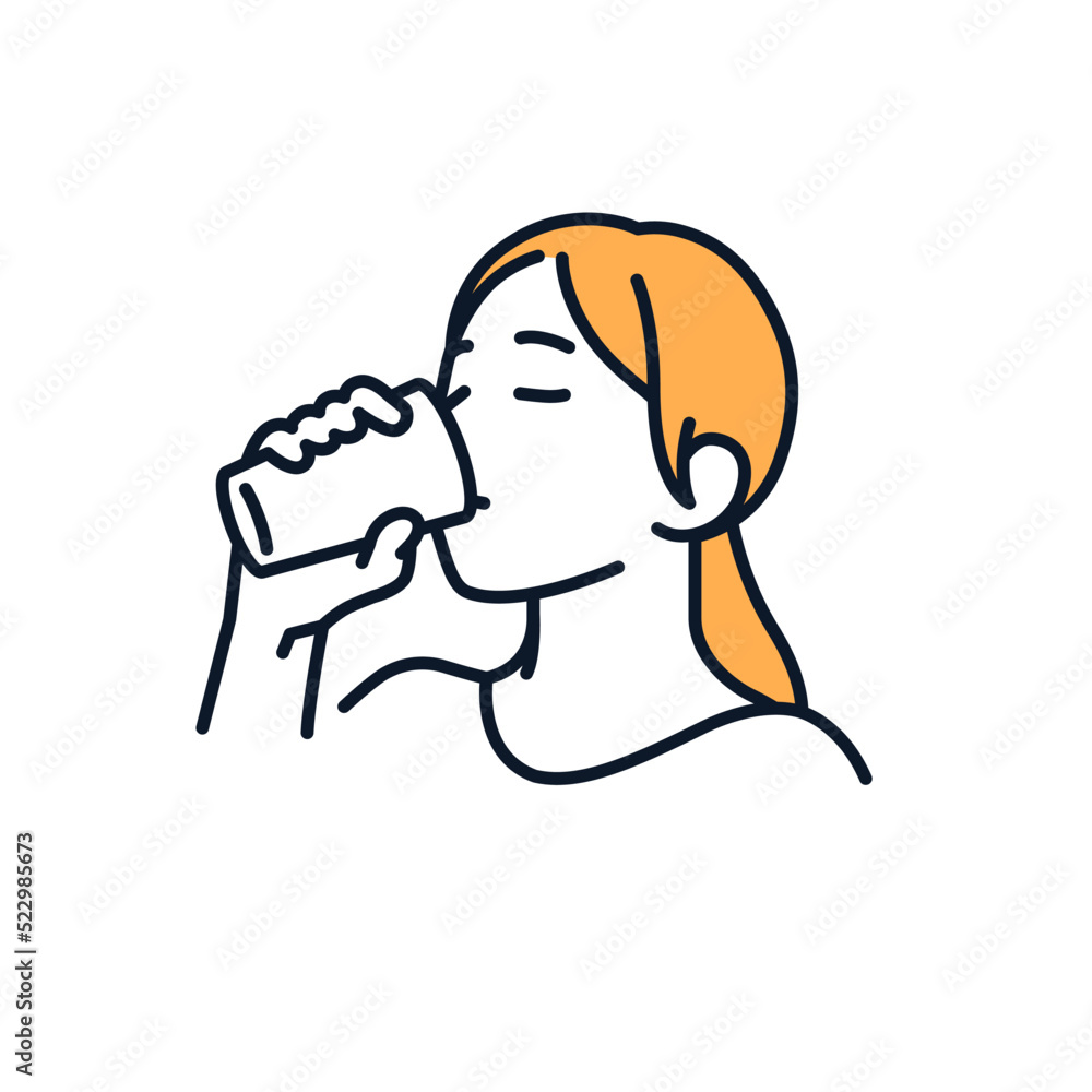 Simple vector illustration material of a woman drinking water from a