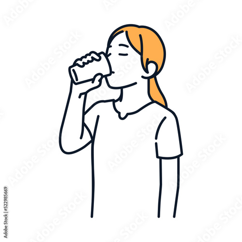 コップで水を飲む女性のシンプルなベクターイラスト素材
