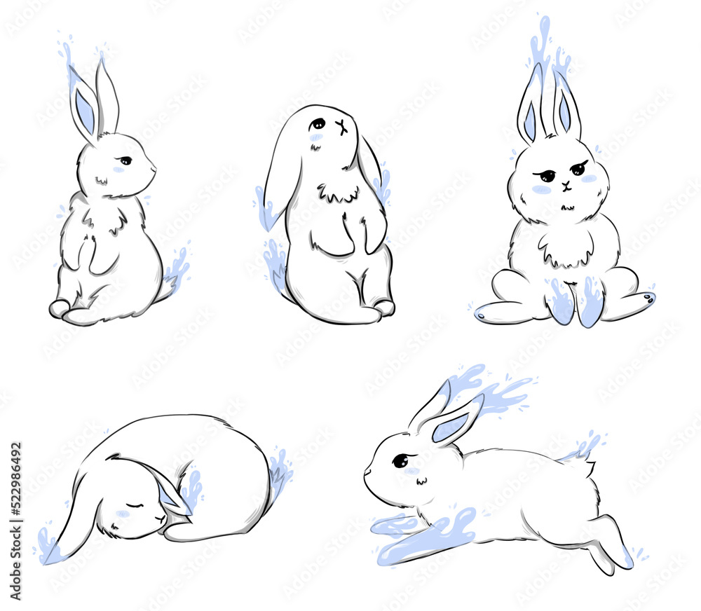 Hand Drawn Rabbit Inmotion Hand drawn rabbits in minimalism style. Water rabbit symbol of the year ...