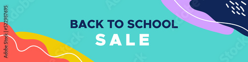 Back to school sale background. Horizontal banner. For newsletter, web header, social media post, promotional banner, advertising and identity. Vector illustration, flat design