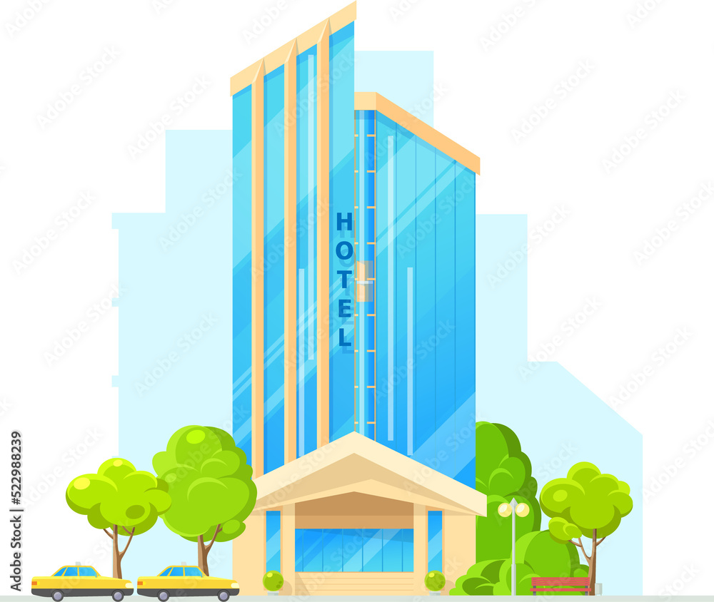 Naklejka premium Hotel skyscraper building facade vector icon.