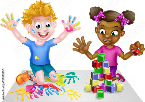 Cartoon boy and girl playin...